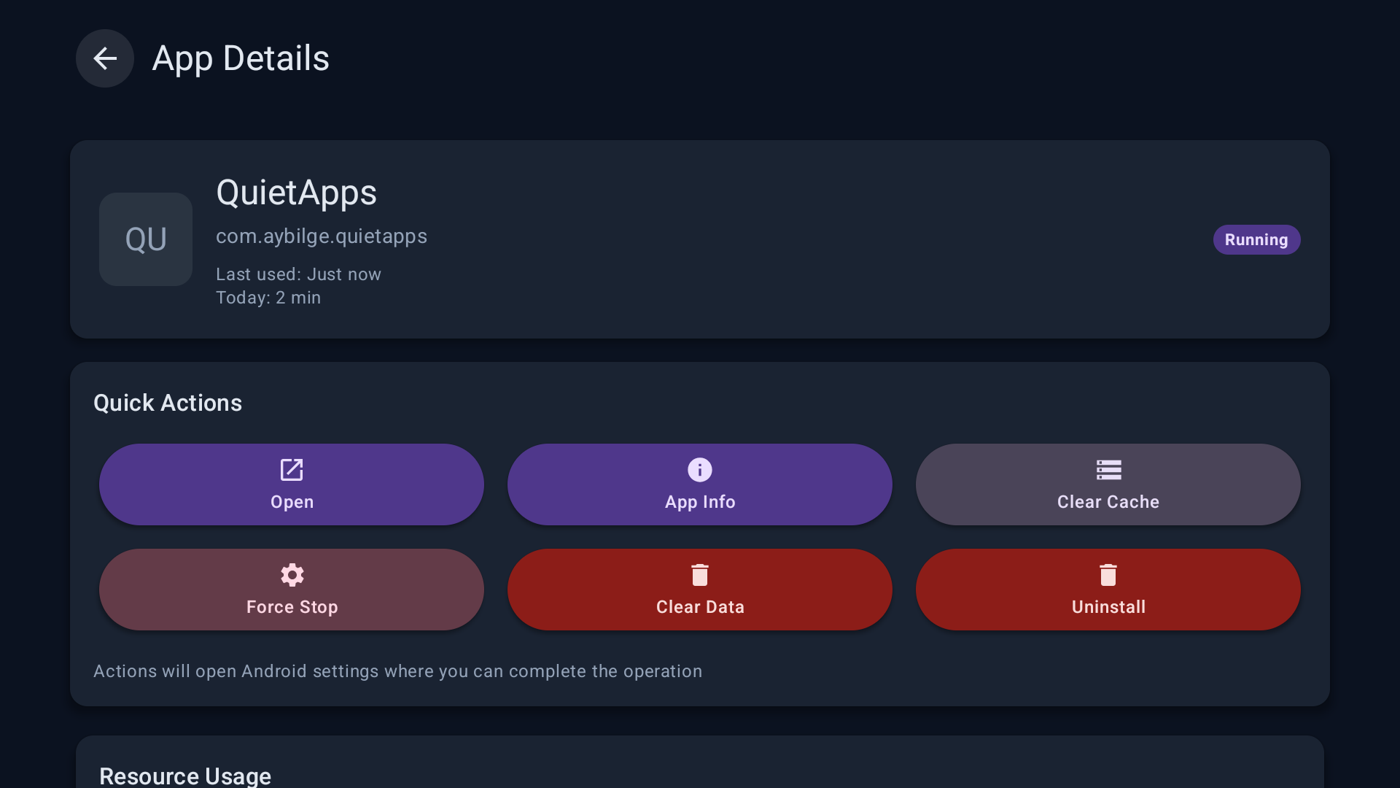 Actual development build: individual application details.